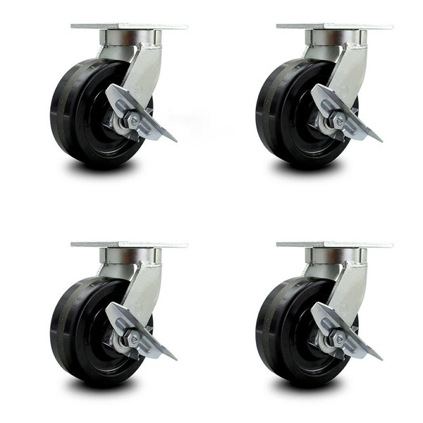 Service Caster 8 Inch Extra Heavy Duty Phenolic Wheel Caster Brakes 2 Swivel Locks SCC, 4PK SCC-KP92S830-PHR-SLB-BSL-2-SLB-2